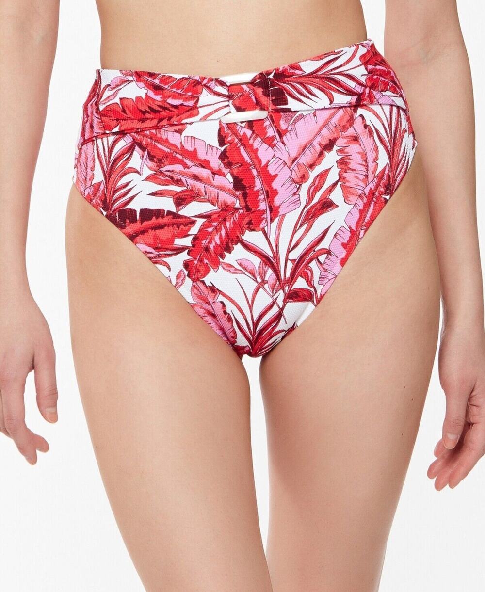 Jessica Simpson Paradiso Palm High-Waist O-Ring Bottoms Belt Small Pink Red New